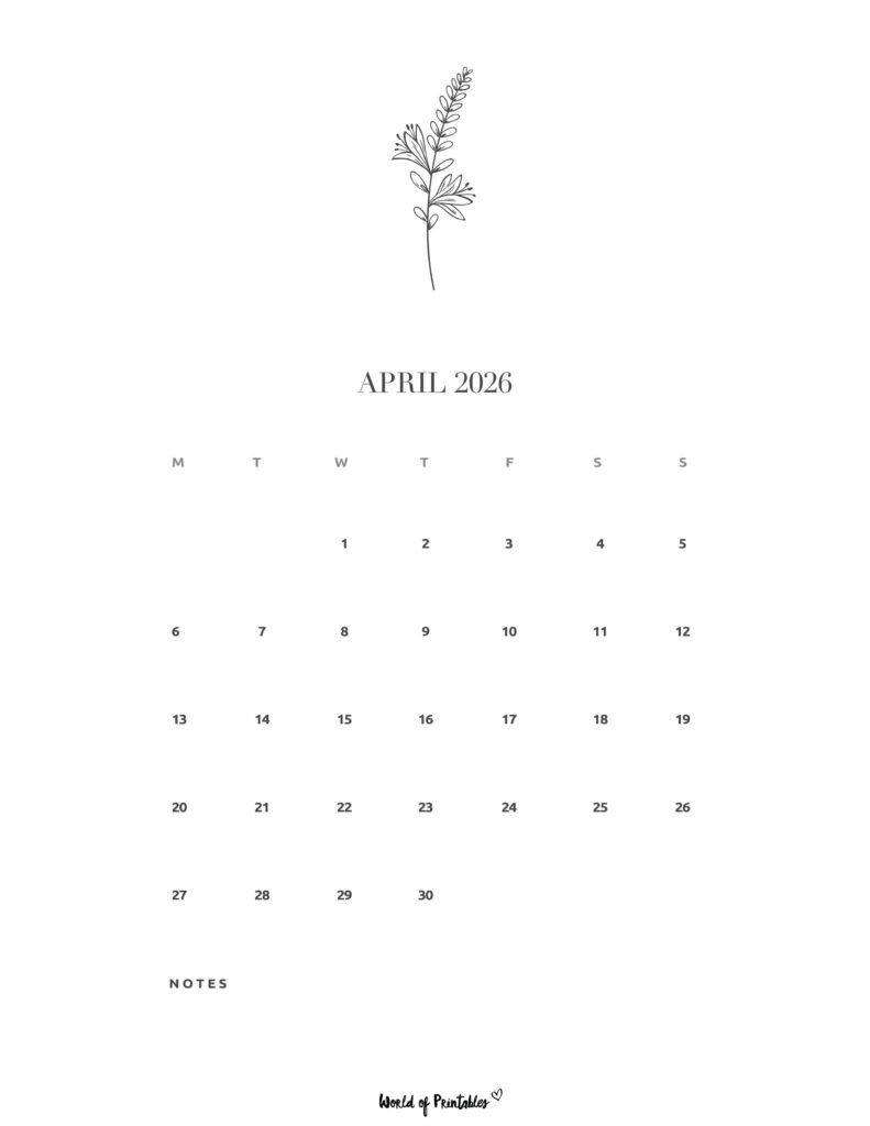 Printable April 2026 Calendar Design 16