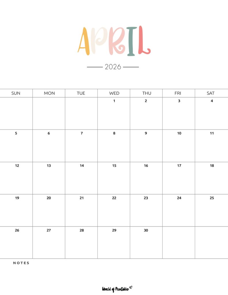 Printable April 2026 Calendar Design 205