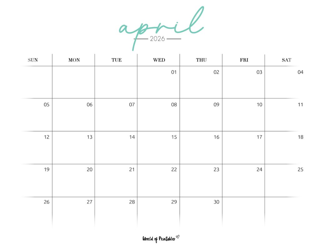 Printable April 2026 Calendar Design 206