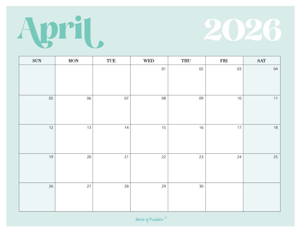 Printable April 2026 Calendar Design 207