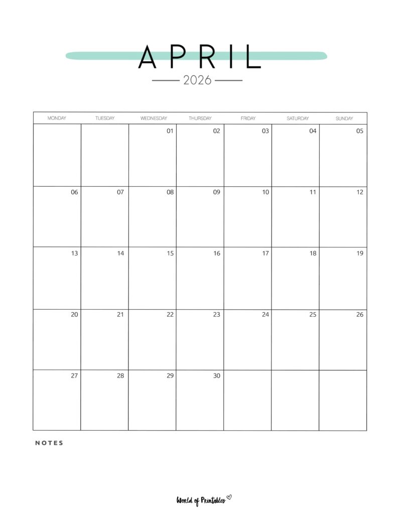 Printable April 2026 Calendar Design 209