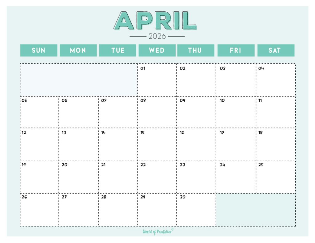 Printable April 2026 Calendar Design 210