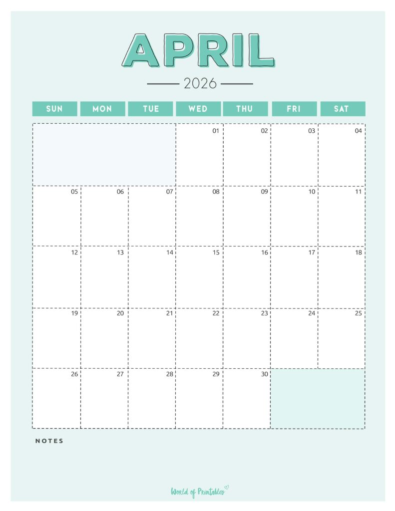 Printable April 2026 Calendar Design 213