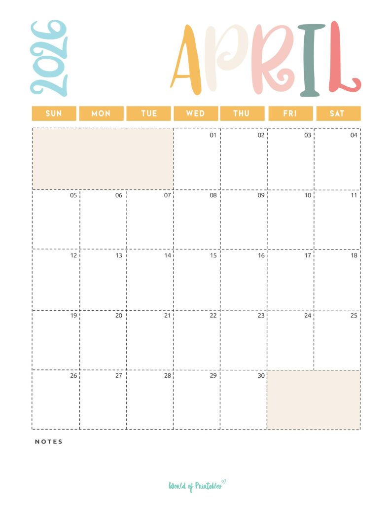Printable April 2026 Calendar Design 218