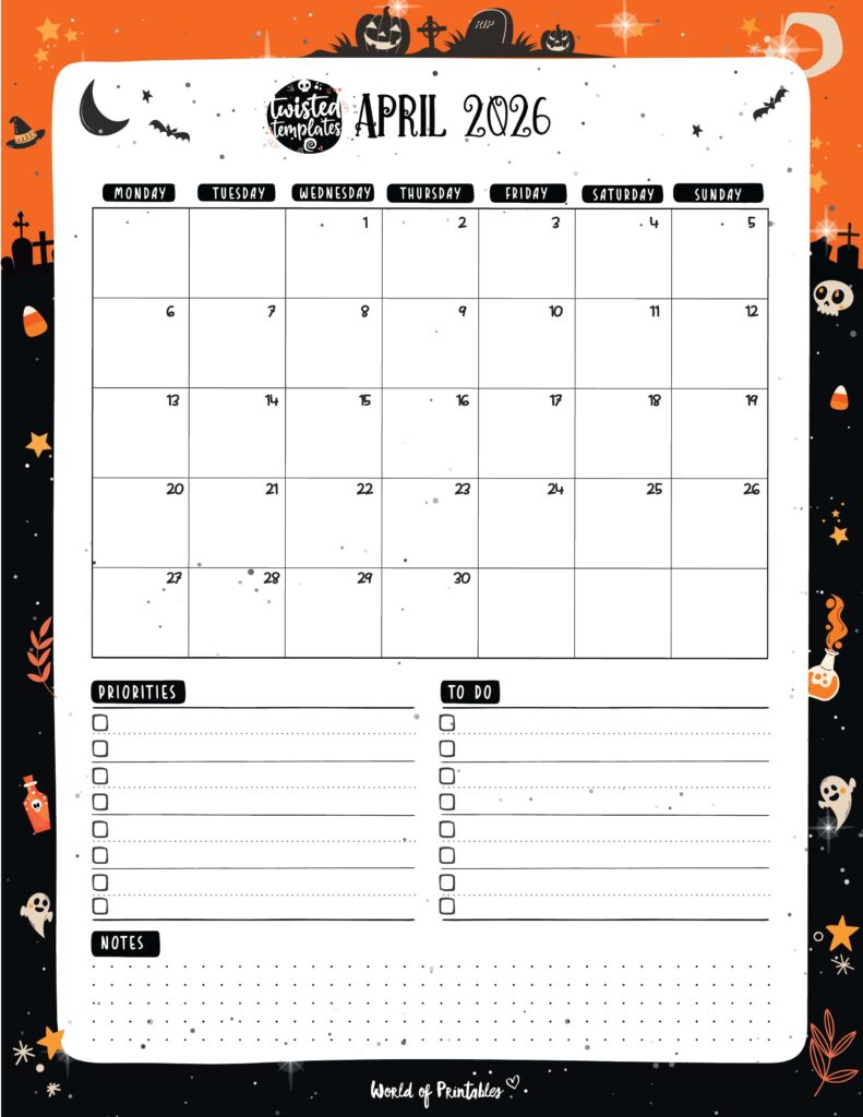 Printable April 2026 Calendar Design 220