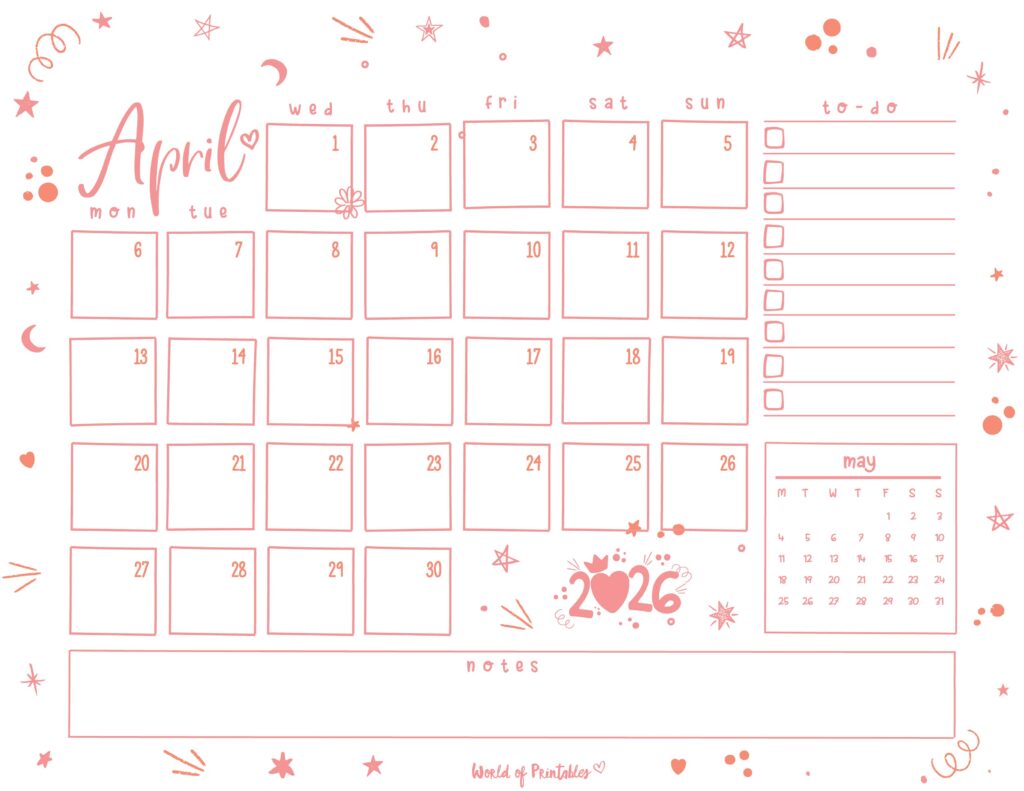 Printable April 2026 Calendar Design 221
