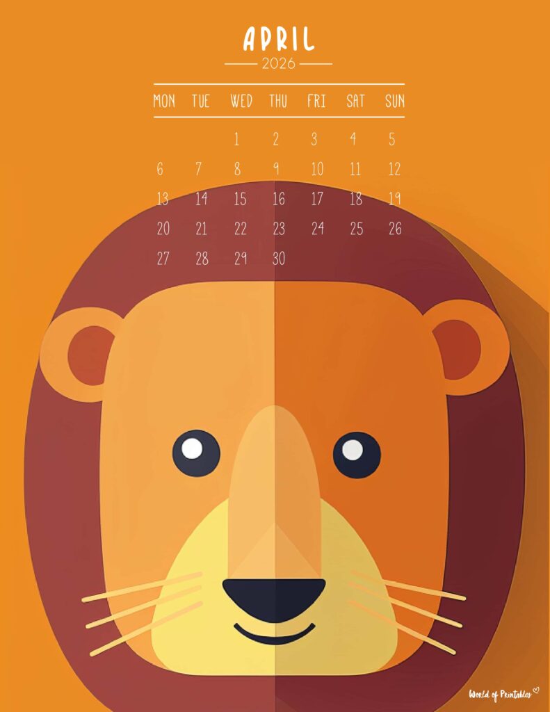 Printable April 2026 Calendar Design 251 - Monday