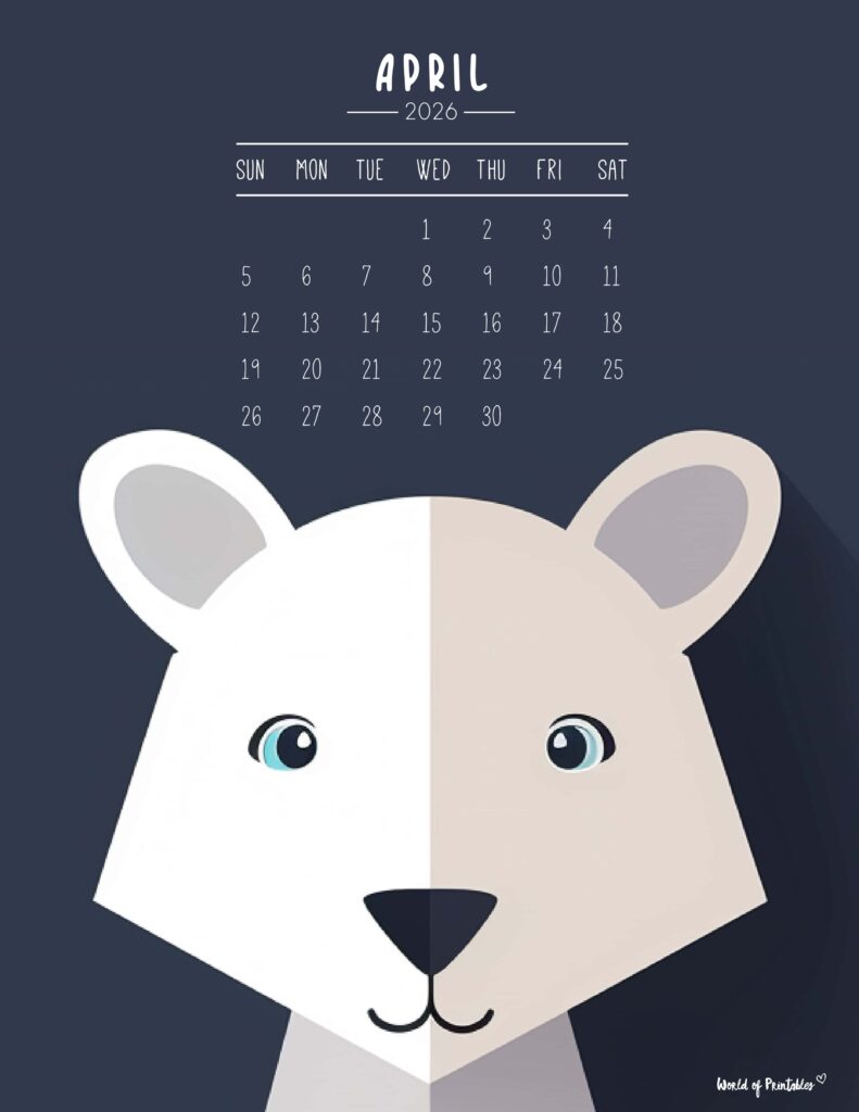 Printable April 2026 Calendar Design 251 - Sunday