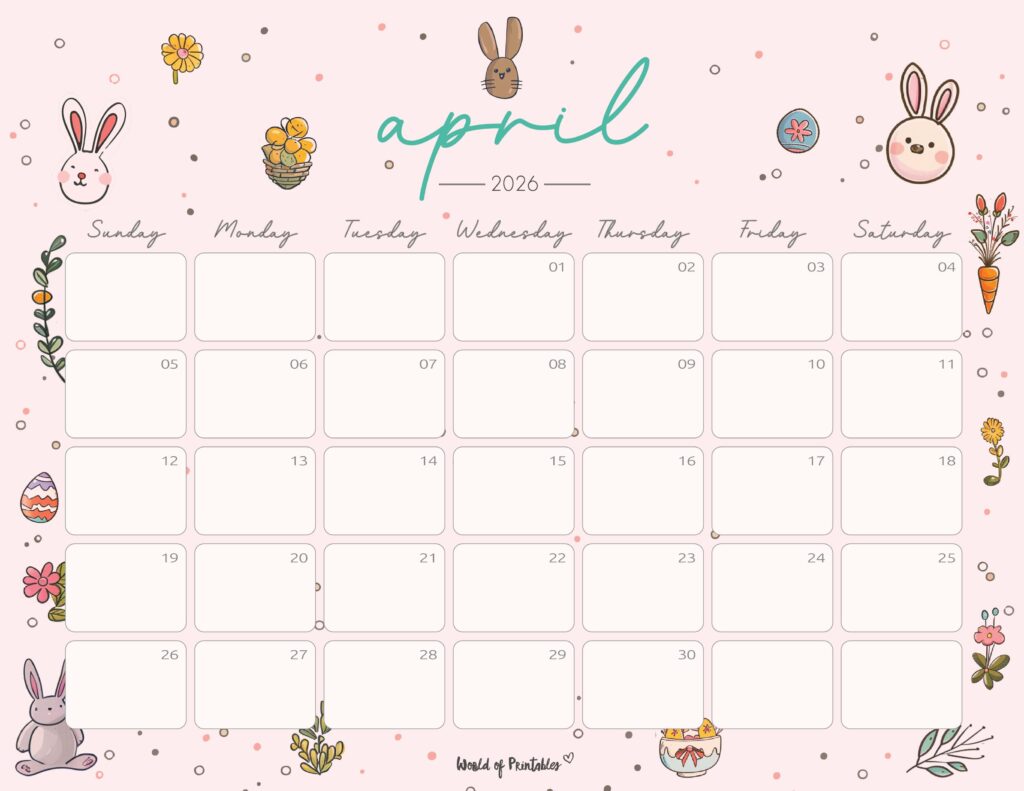Printable April 2026 Calendar Design 253