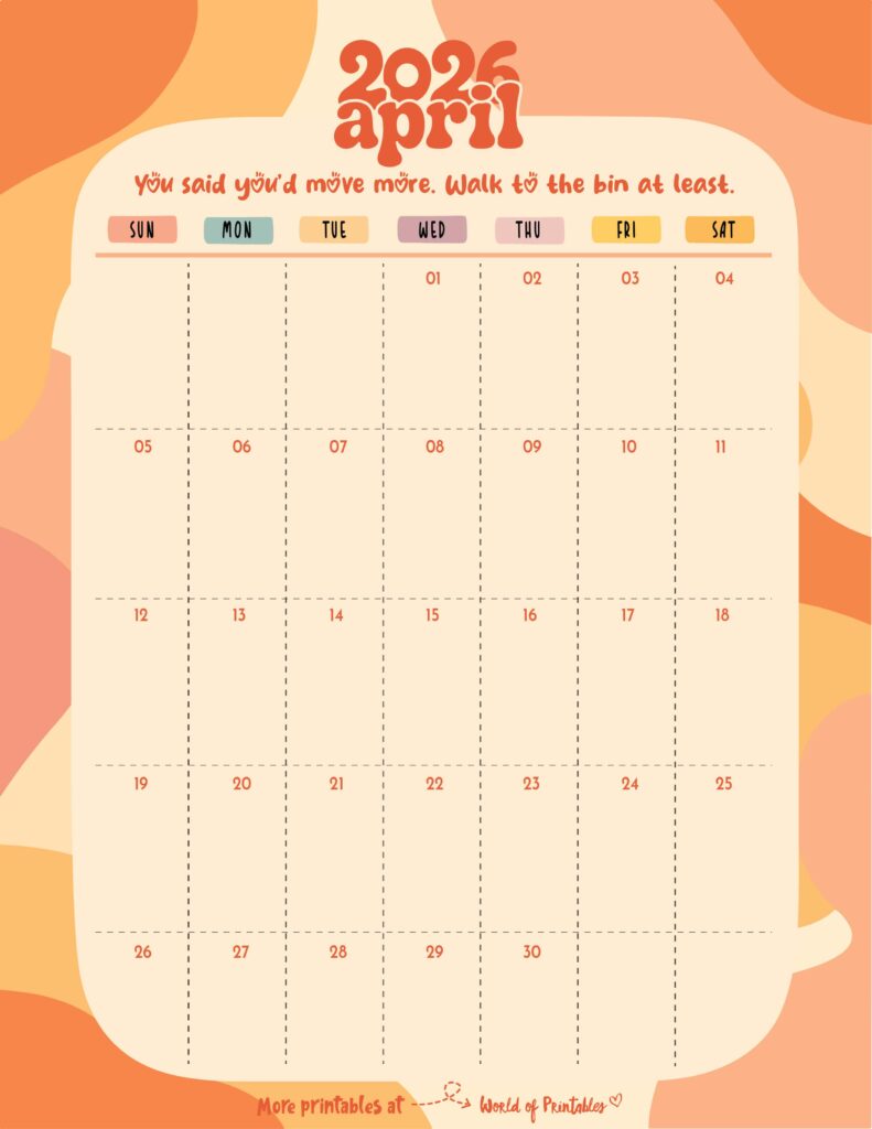 Printable April 2026 Calendar Design 303