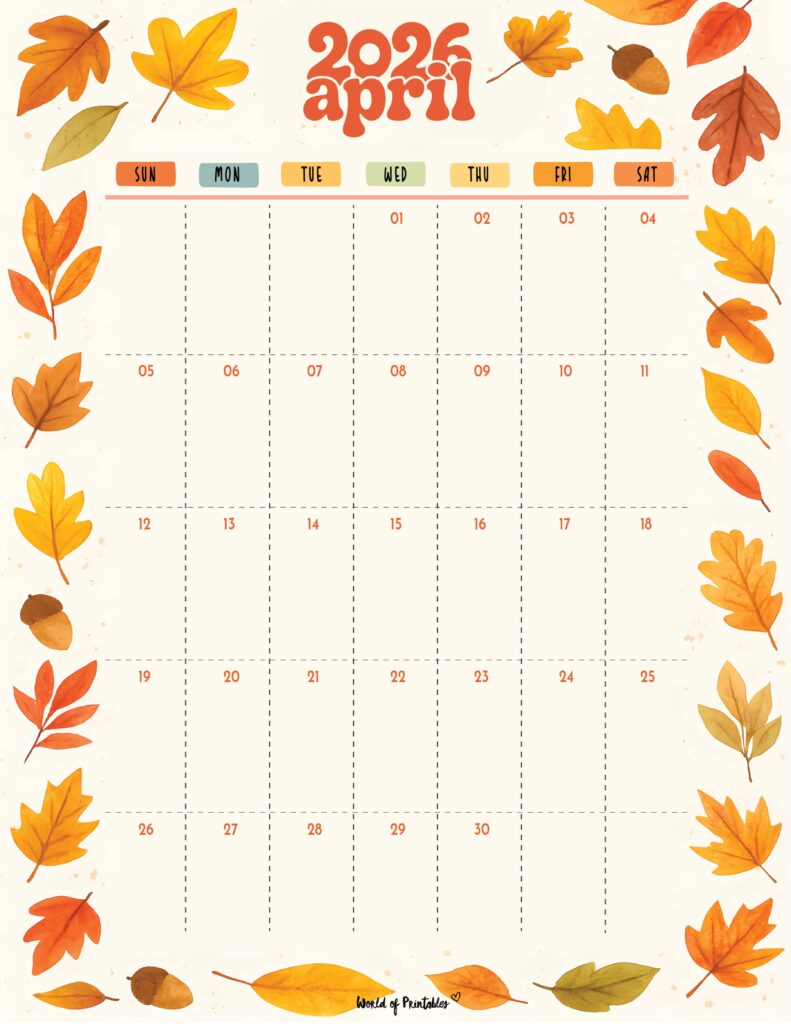 Printable April 2026 Calendar Design 304