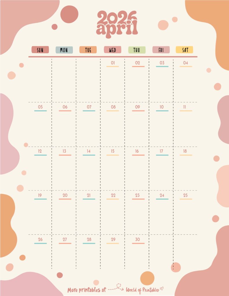 Printable April 2026 Calendar Design 305