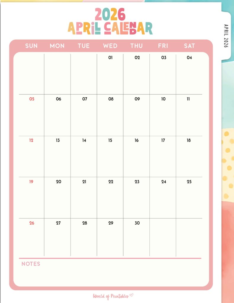 Printable April 2026 Calendar Design 311