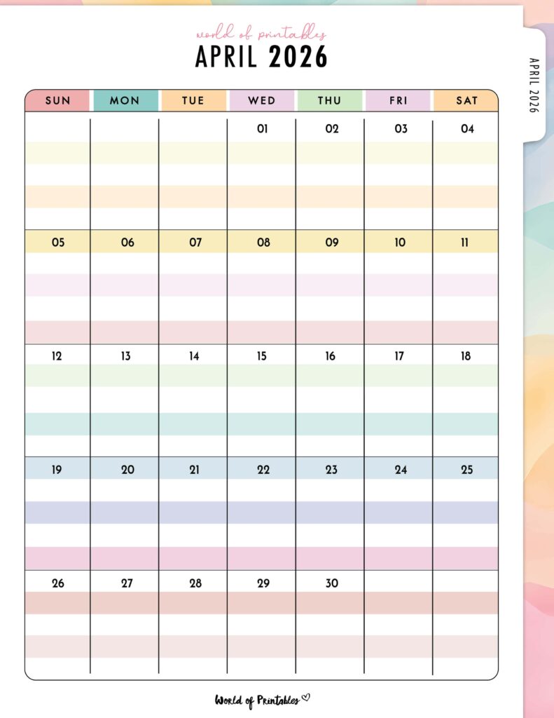 Printable April 2026 Calendar Design 314