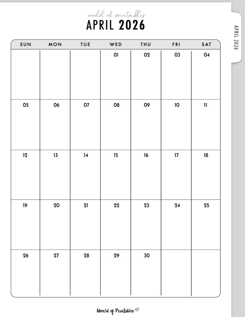 Printable April 2026 Calendar Design 317