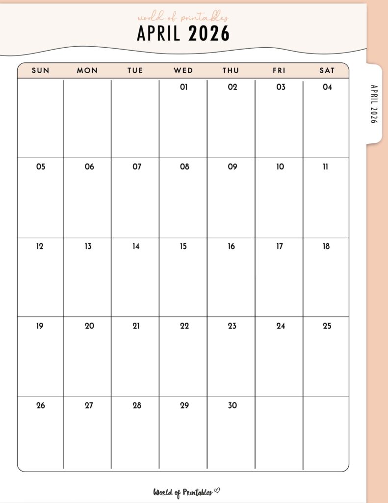 Printable April 2026 Calendar Design 318