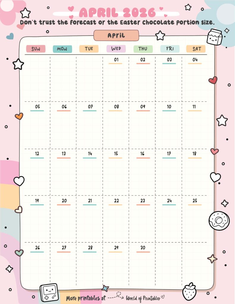 Printable April 2026 Calendar Design 319