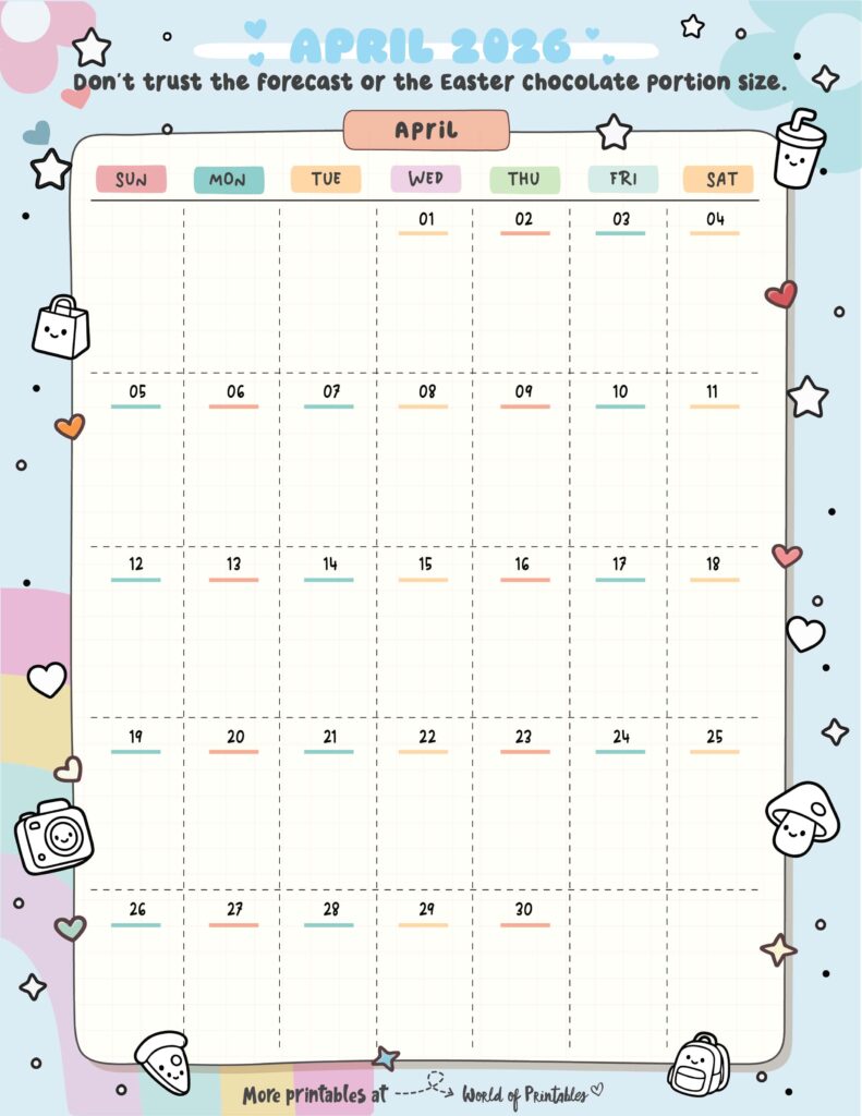Printable April 2026 Calendar Design 320
