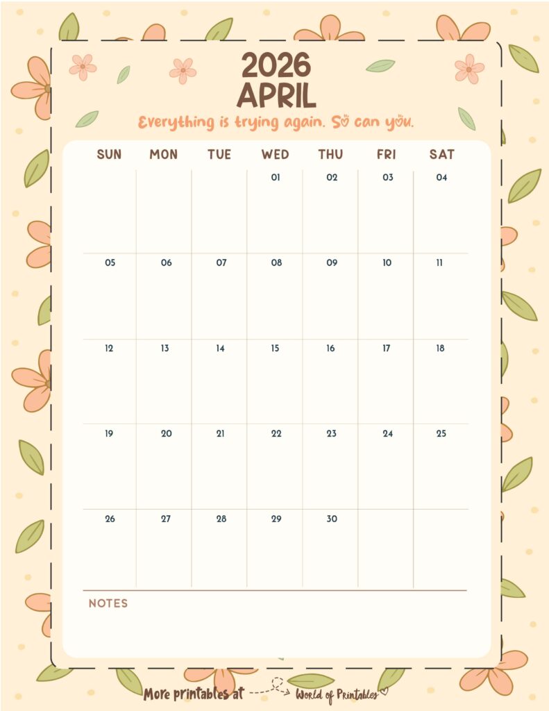 Printable April 2026 Calendar Design 327