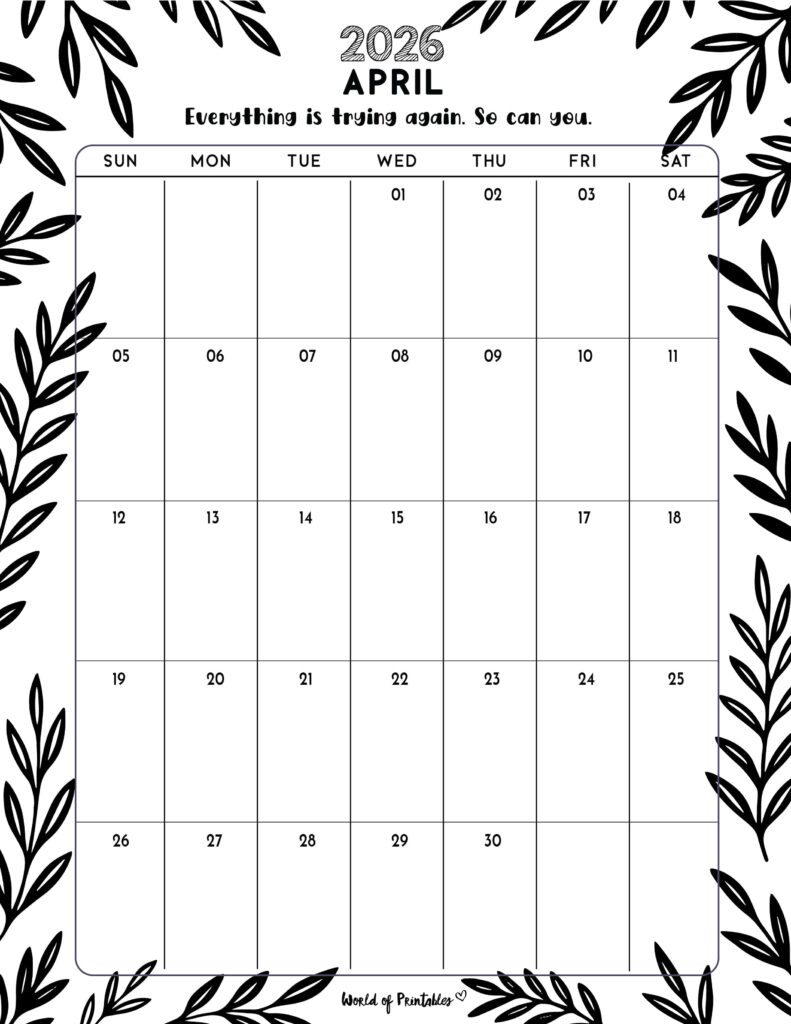 Printable April 2026 Calendar Design 328
