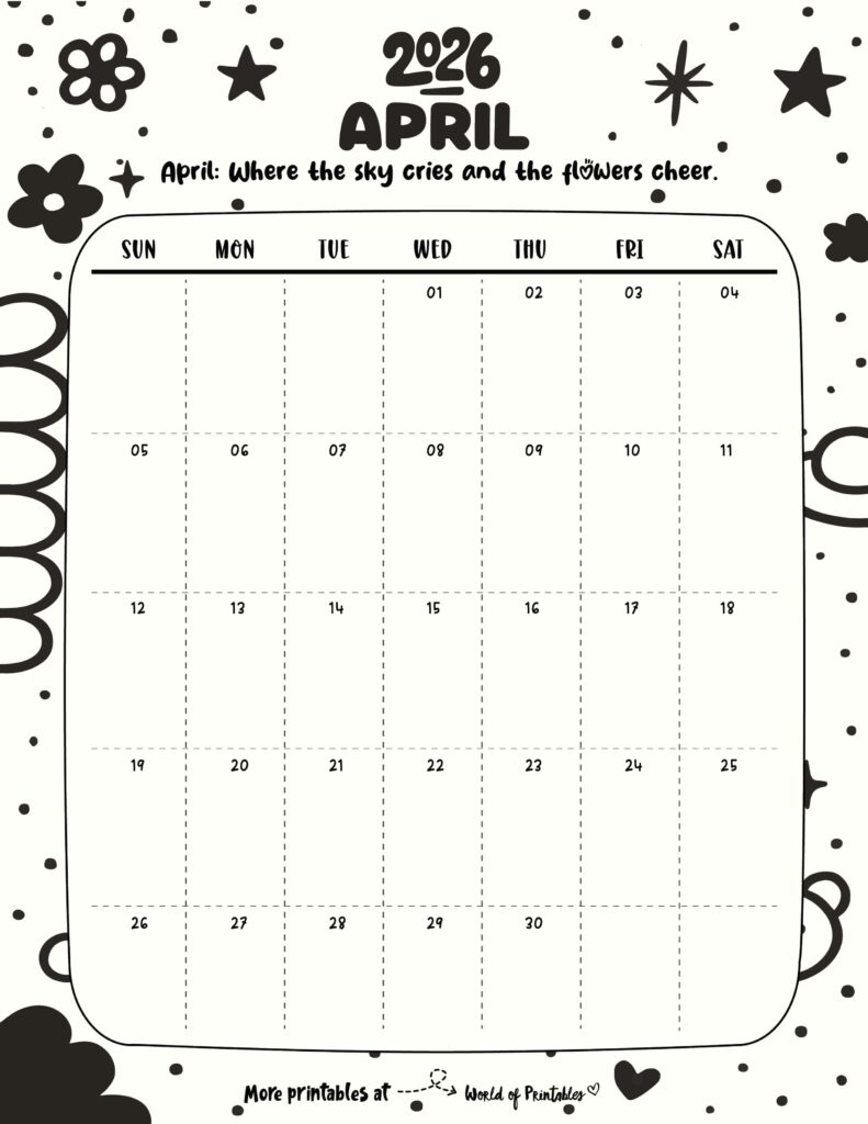 Printable April 2026 Calendar Design 329