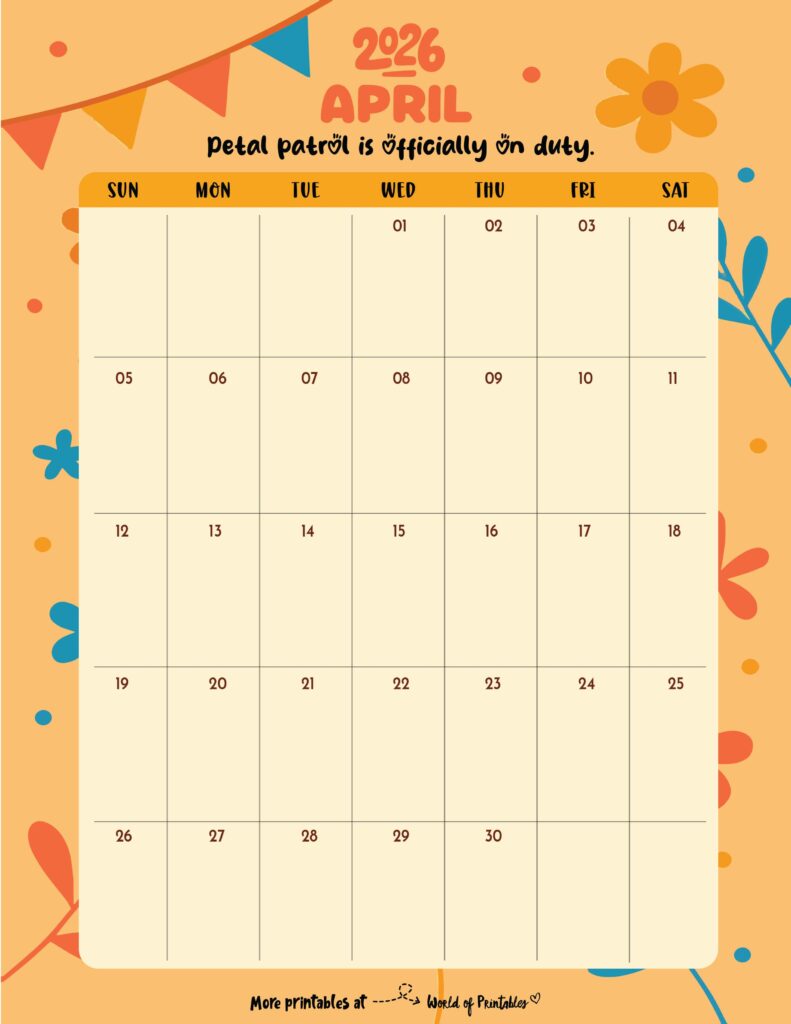 Printable April 2026 Calendar Design 331