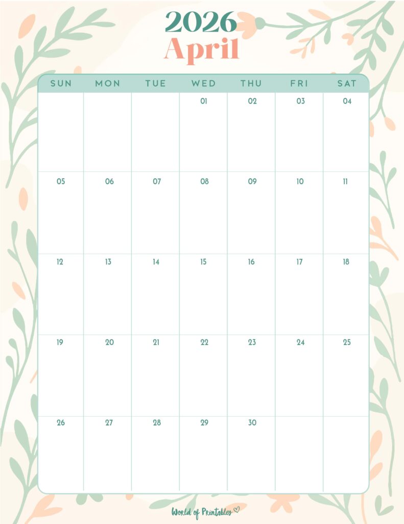 Printable April 2026 Calendar Design 334