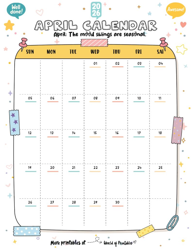 Printable April 2026 Calendar Design 335