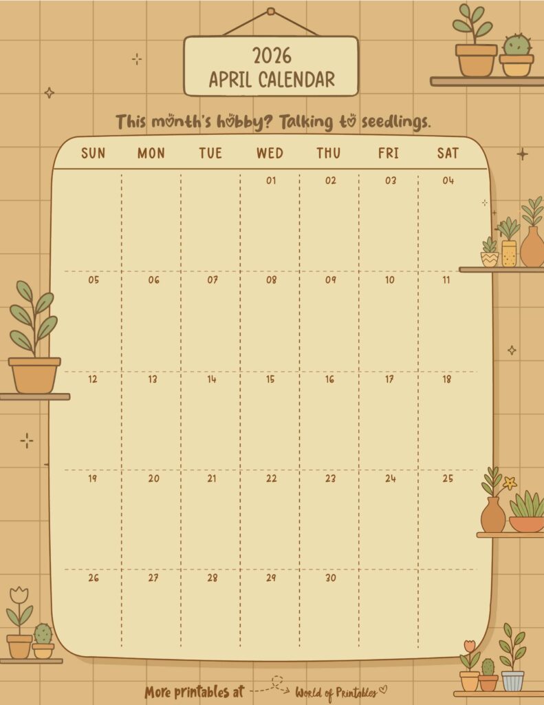 Printable April 2026 Calendar Design 336