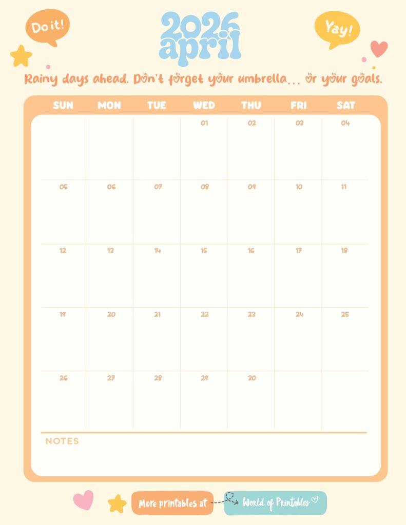 Printable April 2026 Calendar Design 337