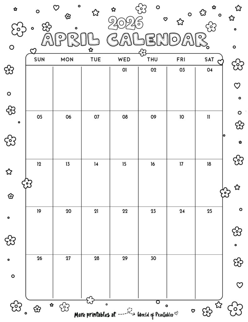 Printable April 2026 Calendar Design 342