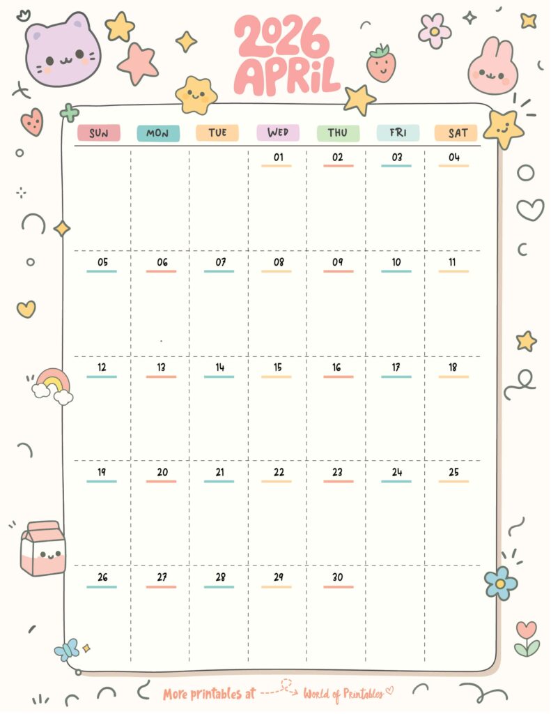 Printable April 2026 Calendar Design 352
