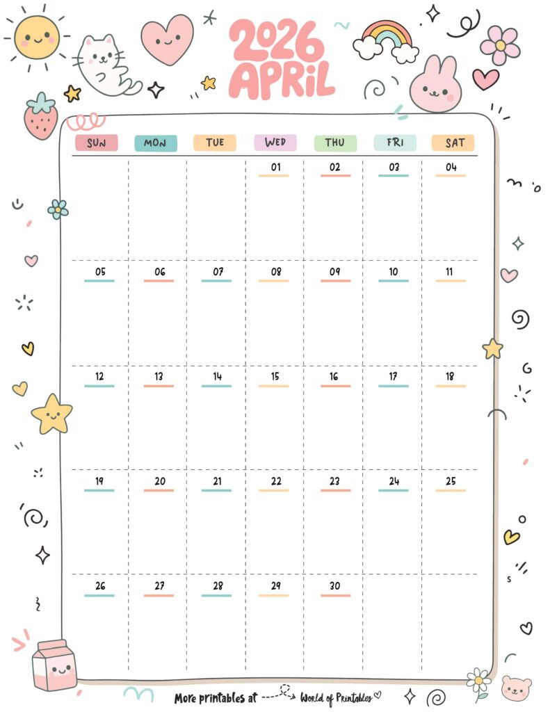 Printable April 2026 Calendar Design 353