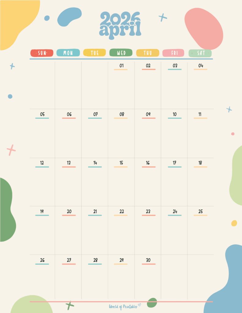 Printable April 2026 Calendar Design 356