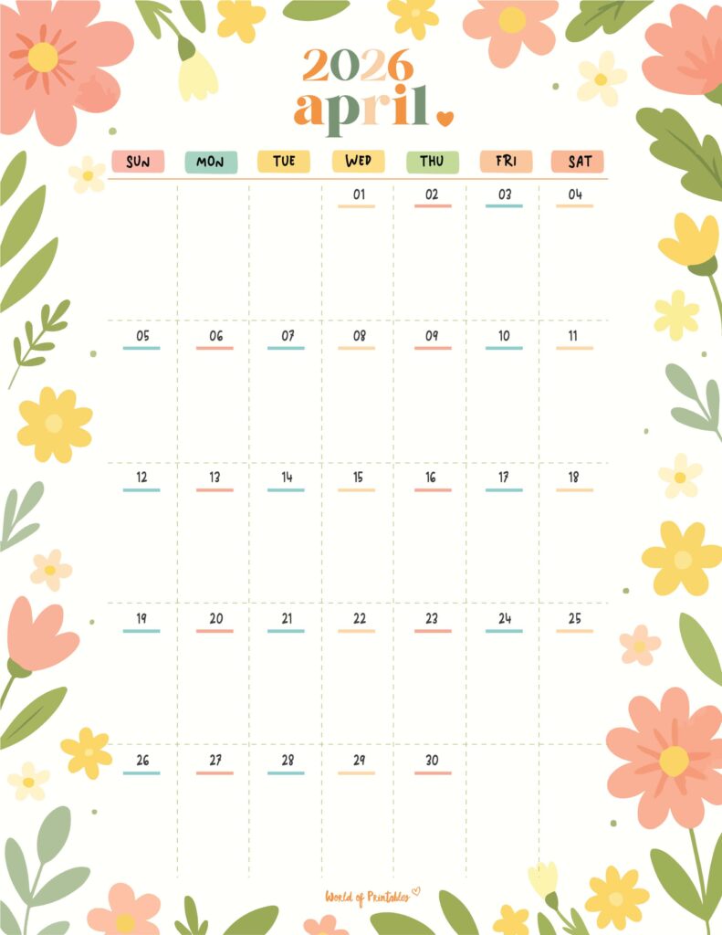 Printable April 2026 Calendar Design 359
