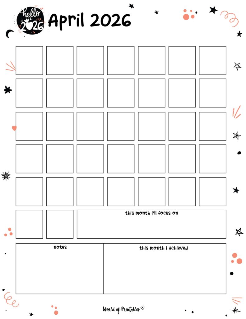 Printable April 2026 Calendar Design 361