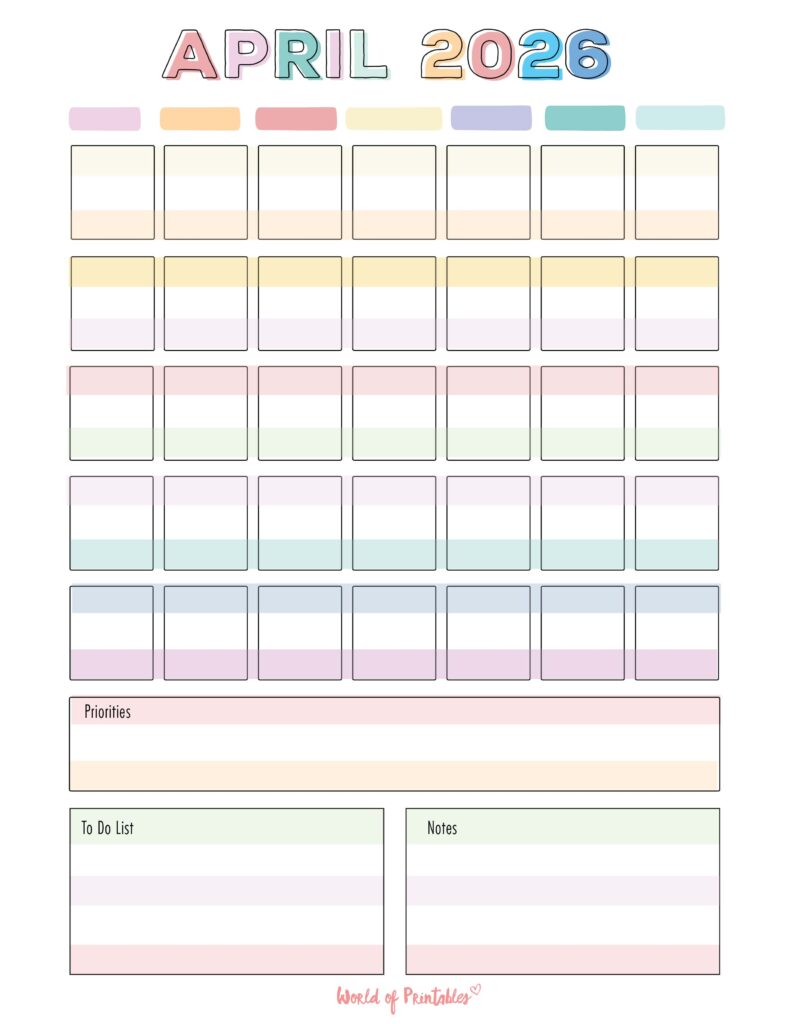Printable April 2026 Calendar Design 363