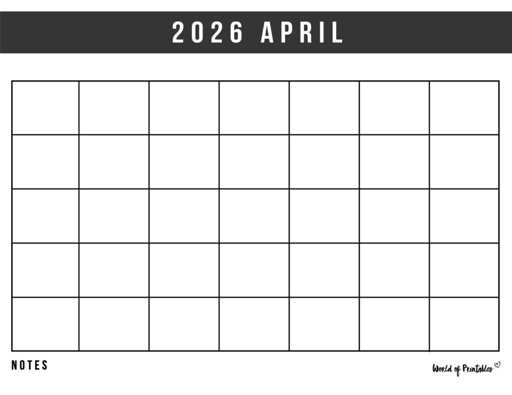 Printable April 2026 Calendar Design 364