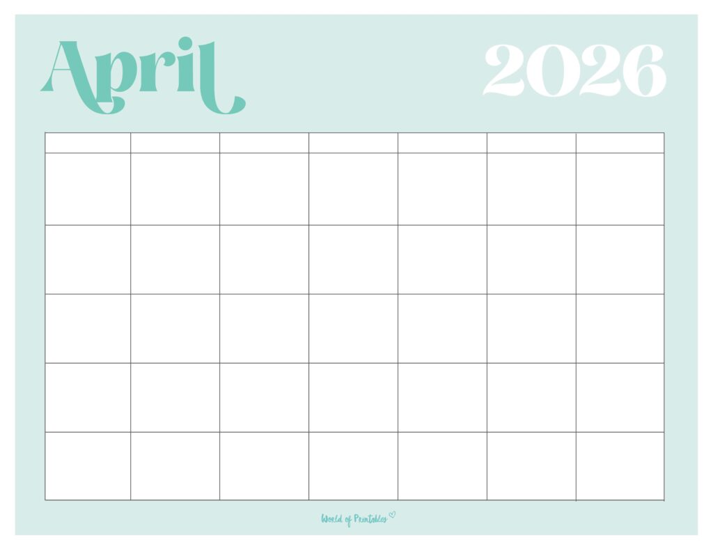 Printable April 2026 Calendar Design 365
