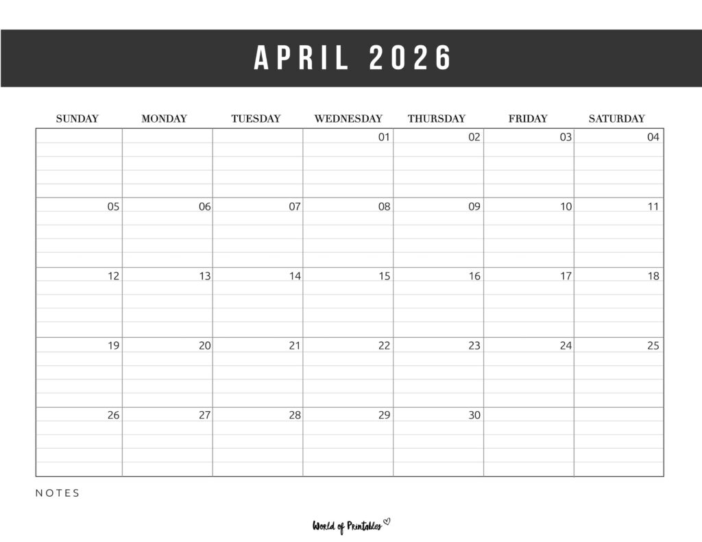 Printable April 2026 Calendar Design 372