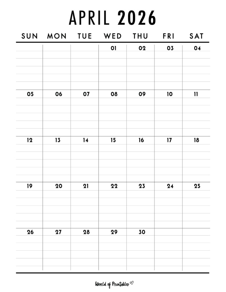 Printable April 2026 Calendar Design 375