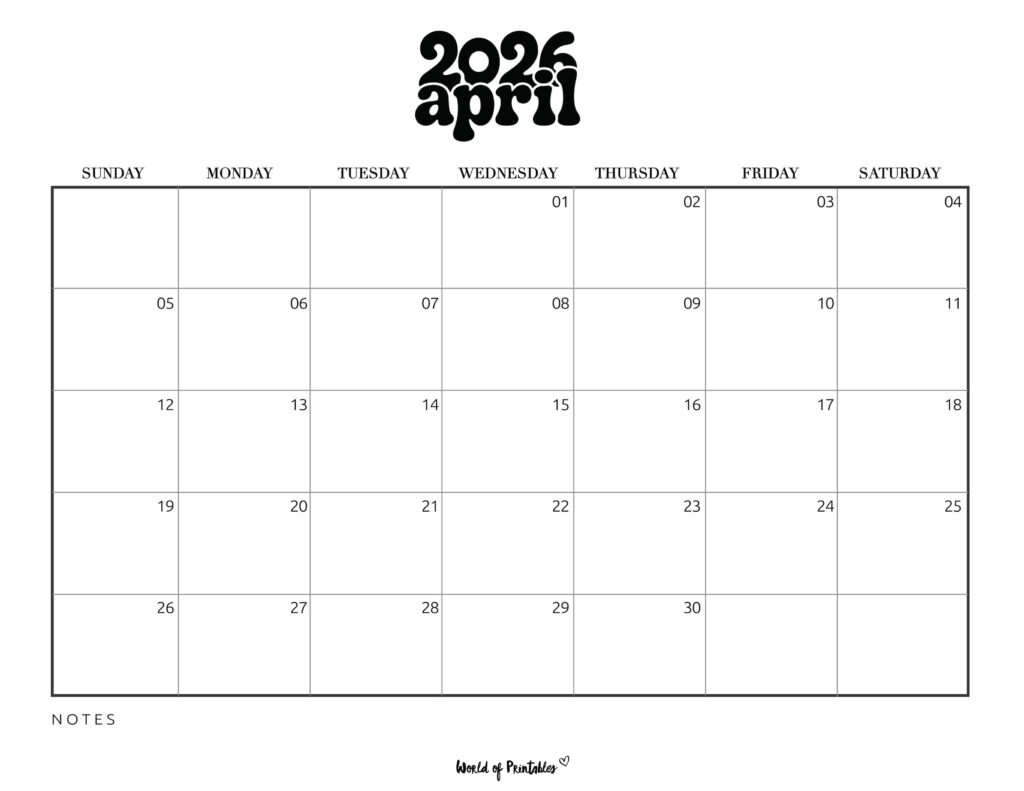 Printable April 2026 Calendar Design 377