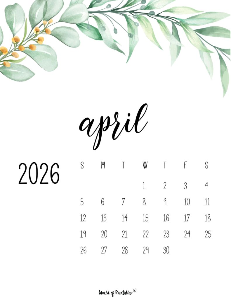 Printable April 2026 Calendar Design 49