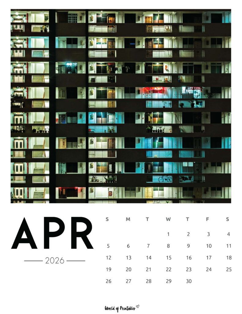 Printable April 2026 Calendar Design 58