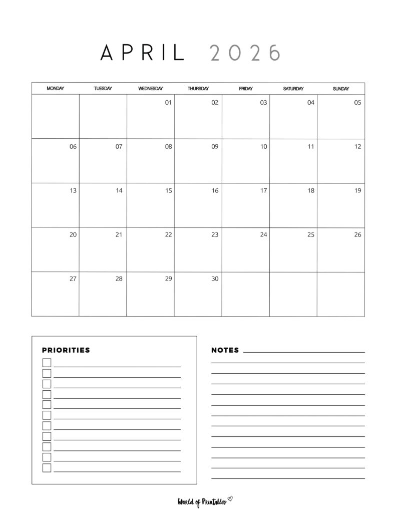 Printable April 2026 Calendar Design 64