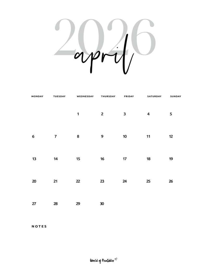 Printable April 2026 Calendar Design 66