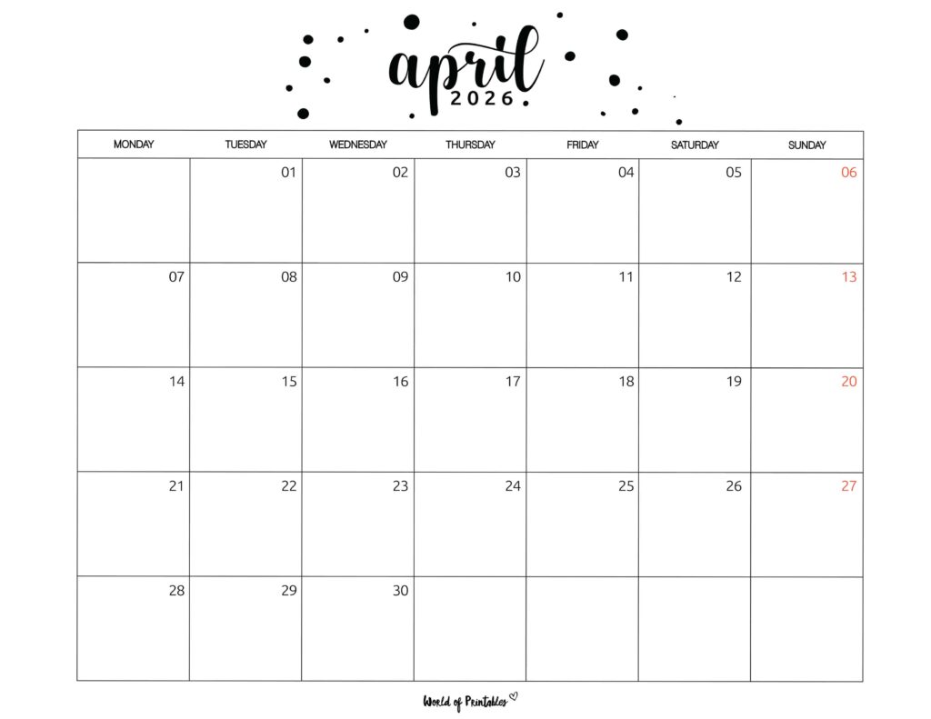 Printable April 2026 Calendar Design 67