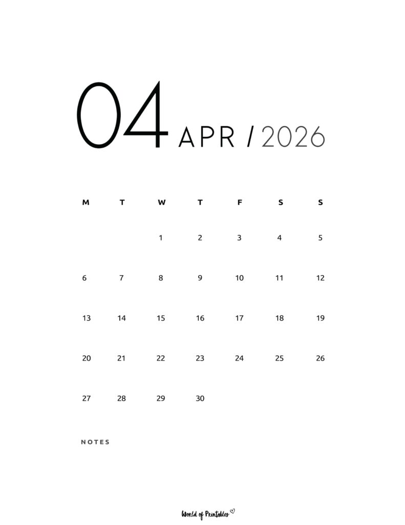 Printable April 2026 Calendar Design 69