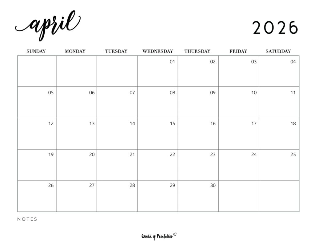 Printable April 2026 Calendar Design 7