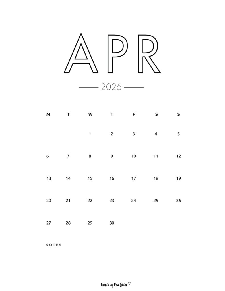 Printable April 2026 Calendar Design 70